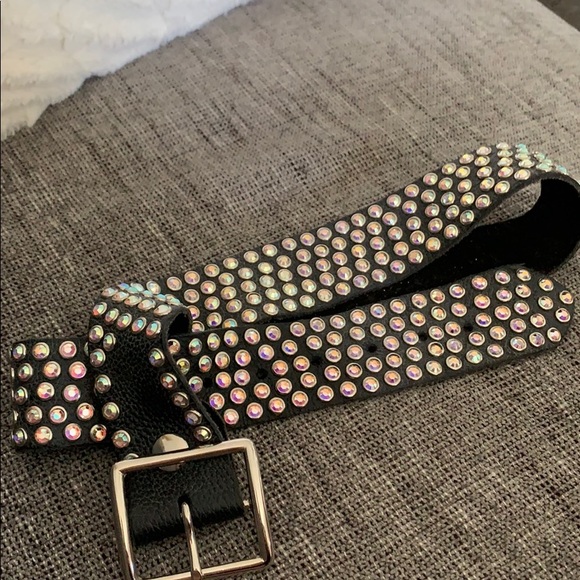 Genuine AB Swarovski Crystal Black Leather Belt